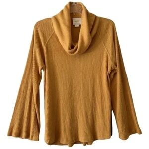 Anthropologie Maeve | Mustard Yellow Vanna Cowl Neck Lightweight Sweater, Medium